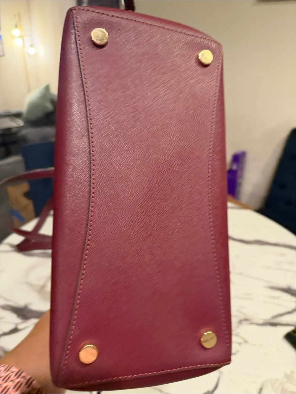 Michael Kors Burgundy Saffiano Leather Tote with Gold Hardware
